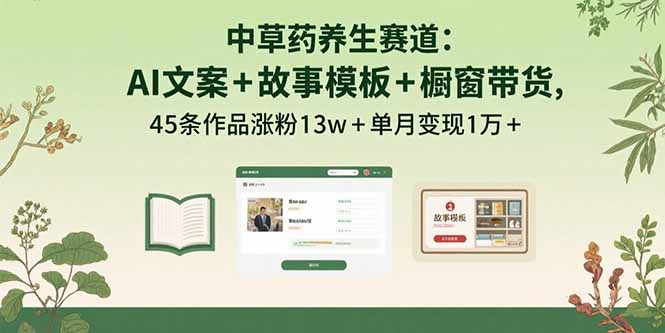 中草药养生赛道：AI文案+故事模板+橱带货，45条作品涨粉13w+单月变现1万+搞副业-副业刚需-兼职-网赚搞副业网