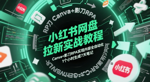 小红书网盘拉新实战教程，Canva+影刀RPA实现内容全自动化，1个小时生成7天笔记搞副业-副业刚需-兼职-网赚搞副业网