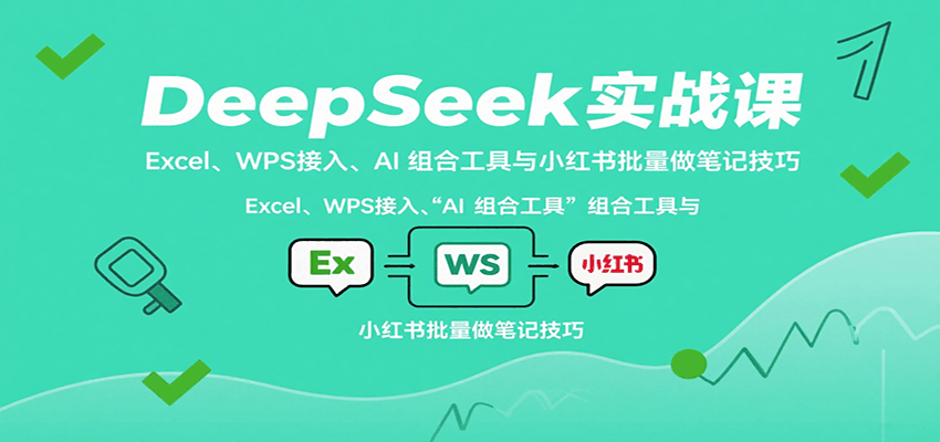 DeepSeek实战课：Excel、WPS接入、AI 组合工具与小红书批量做笔记技巧搞副业-副业刚需-兼职-网赚搞副业网