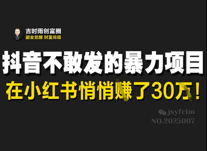 抖音不敢发的暴利项目，在小红书悄悄挣了30W搞副业-副业刚需-兼职-网赚搞副业网