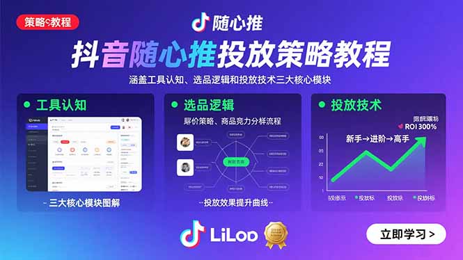 抖音随心推投放策略教程：涵盖工具认知、选品逻辑和投放技术三大核心模块搞副业-副业刚需-兼职-网赚搞副业网