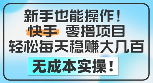 新手也能操作，快手零撸挣米，轻松每天挣2-5张，完全无成本搞副业-副业刚需-兼职-网赚搞副业网