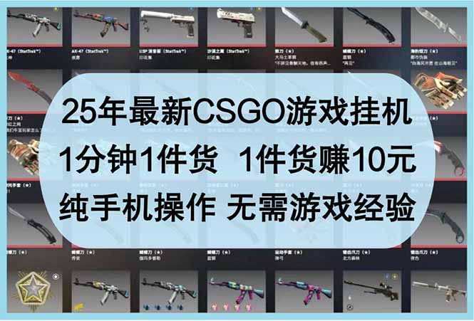 25年最新CSGO游戏挂机，1分钟1件货，1件货赚10元 纯手机操作 无需游戏经验搞副业-副业刚需-兼职-网赚搞副业网