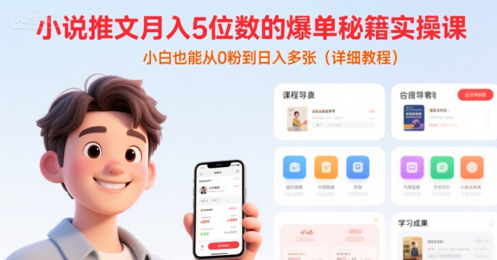 小说推文月入5位数的爆单秘籍实操课，，小白也能从0粉到日入多张(详细教程)搞副业-副业刚需-兼职-网赚搞副业网