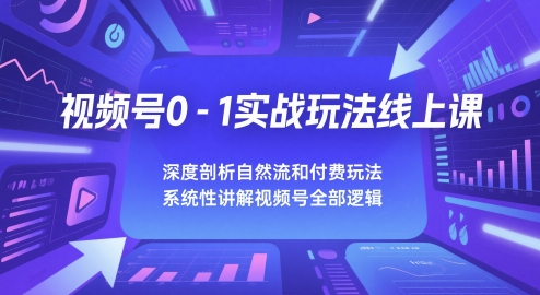 视频号0-1实战玩法线上课，深度剖析自然流和付费玩法，统性讲解视频号全部逻辑搞副业-副业刚需-兼职-网赚搞副业网