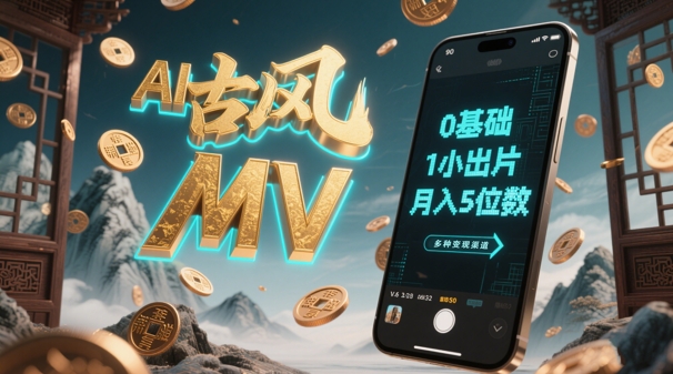 AI一键生成古风音乐MV，0剪辑基础1小时出片，多种变现渠道，一部手机月入5位数搞副业-副业刚需-兼职-网赚搞副业网