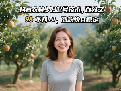抖音农村少妇起号技术，百分之98不判AI，涨粉快且稳定搞副业-副业刚需-兼职-网赚搞副业网