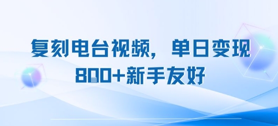 复刻电台视频，单日变现8张+新手友好，长期可做搞副业-副业刚需-兼职-网赚搞副业网