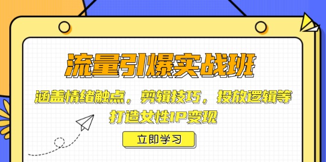 流量引爆实战班，涵盖情绪触点，剪辑技巧，投放逻辑等，打造女性IP变现搞副业-副业刚需-兼职-网赚搞副业网