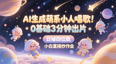 AI生成萌系小人唱歌，0基础3分钟出片，28个作品涨粉8.9W，单条最高19W赞，日入四位数，小白直接抄作业搞副业-副业刚需-兼职-网赚搞副业网