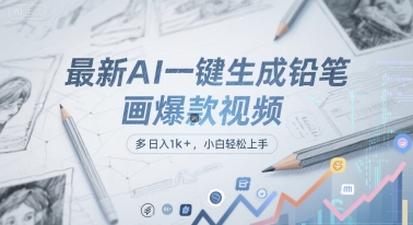 最新AI一键生成铅笔画爆款视频，多平台分发，日 入1k+，小白轻松上手【揭秘】搞副业-副业刚需-兼职-网赚搞副业网