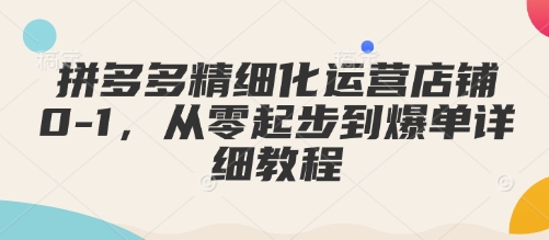 拼多多精细化运营店铺0-1，从零起步到爆单详细教程搞副业-副业刚需-兼职-网赚搞副业网