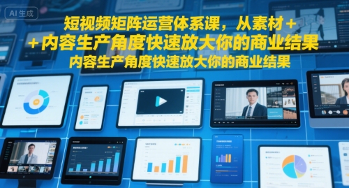 短视频矩阵运营体系课，从素材+内容生产角度快速放大你的商业结果搞副业-副业刚需-兼职-网赚搞副业网
