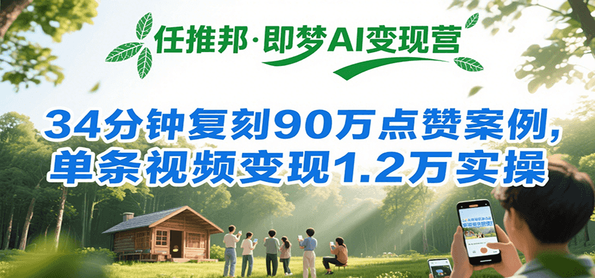 任推邦·即梦AI变现营，34分钟复刻90万点赞案例，单条视频变现1.2万实操搞副业-副业刚需-兼职-网赚搞副业网