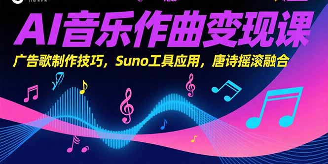 AI音乐作曲变现课，广告歌制作技巧，Suno工具应用，唐诗摇滚融合搞副业-副业刚需-兼职-网赚搞副业网