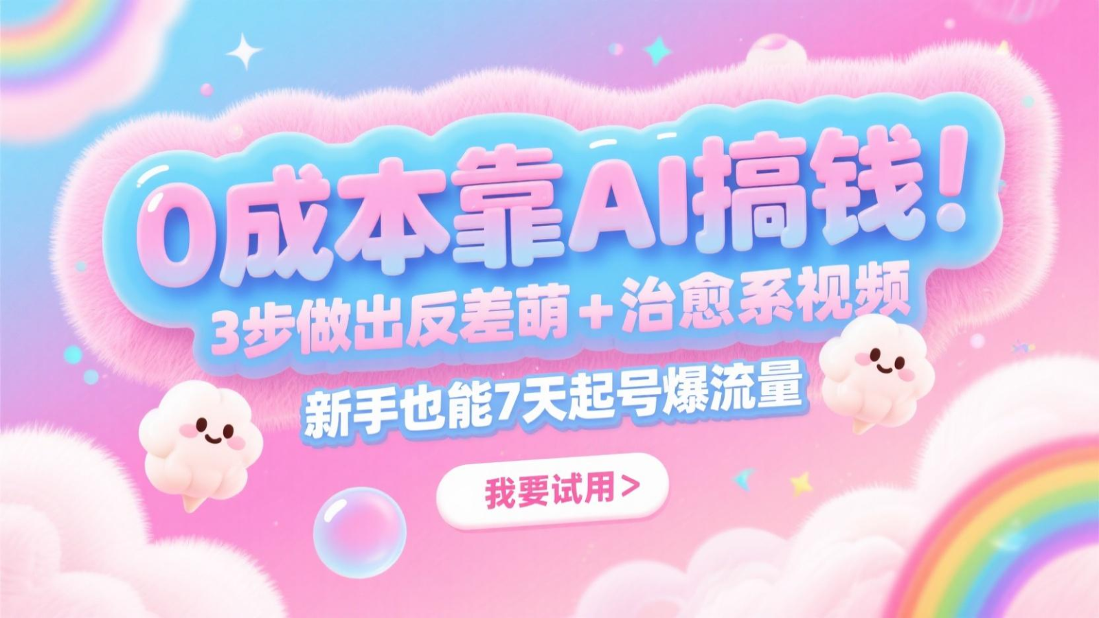 0成本靠AI搞钱！3步做出反差萌+治愈系视频，新手也能7天起号爆流量，月入5位数搞副业-副业刚需-兼职-网赚搞副业网