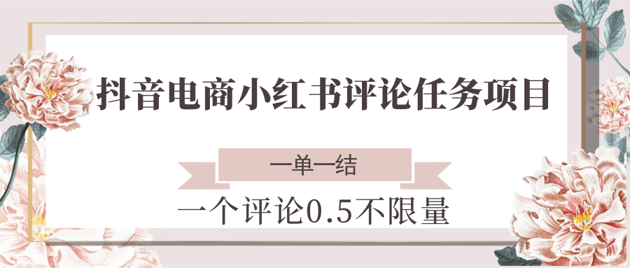 抖音电商小红书评论任务项目，一个评论0.5，一单一结 不限量搞副业-副业刚需-兼职-网赚搞副业网