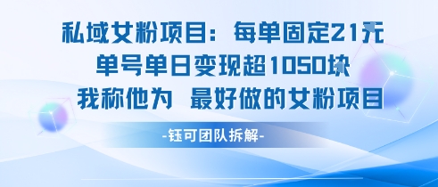 私域女粉项目：每单固定21块，单日变现超1k+，最好做的女粉项目搞副业-副业刚需-兼职-网赚搞副业网