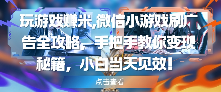 玩游戏挣米，微信小游戏刷广告全攻略，手把手教你变现秘籍，小白当天见效搞副业-副业刚需-兼职-网赚搞副业网