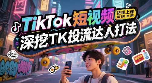TikTok短视频带货线上课，深挖TK投流达人打法搞副业-副业刚需-兼职-网赚搞副业网