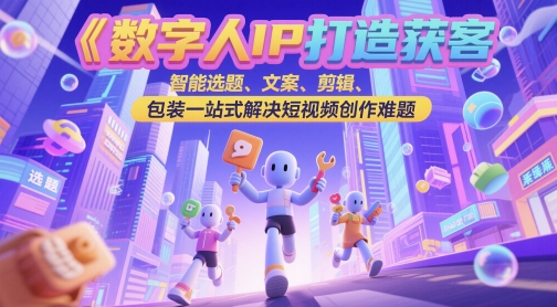 数字人IP打造获客变现实操课，智能选题、文案、剪辑、包装一站式解决短视频创作难题搞副业-副业刚需-兼职-网赚搞副业网