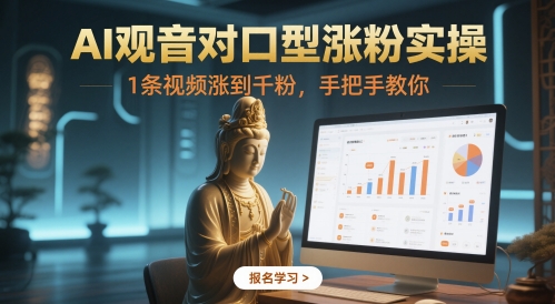 AI观音对口型涨粉实操，1条视频涨到千粉，手把手教你搞副业-副业刚需-兼职-网赚搞副业网