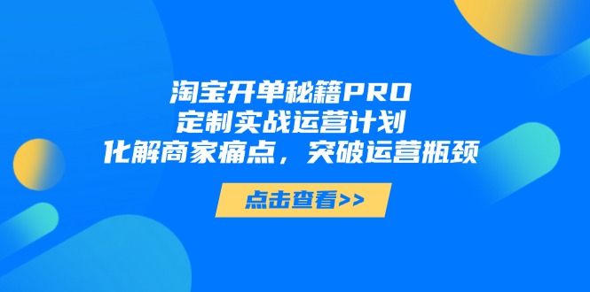 淘宝开单秘籍PRO，定制实战运营计划，化解商家痛点，突破运营瓶颈搞副业-副业刚需-兼职-网赚搞副业网