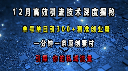 最新高效引流技术深度揭秘 ，单号单日引300+精准创业粉，一分钟一条原创素材，引爆你的私域流量搞副业-副业刚需-兼职-网赚搞副业网