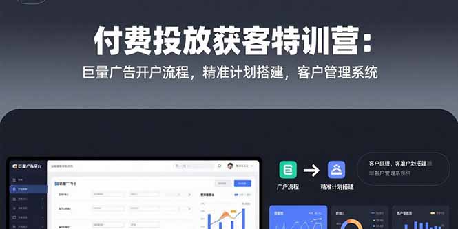 付费投放获客特训营：巨量广告开户流程，精准计划搭建，客户管理系统搞副业-副业刚需-兼职-网赚搞副业网