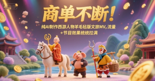 商单不断！纯AI制作西游人物羊毛毡版文旅MV，流量+节目效果统统拉满搞副业-副业刚需-兼职-网赚搞副业网