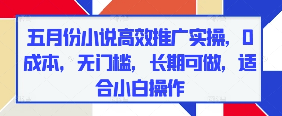 五月份小说高效推广实操，0成本，无门槛，长期可做，适合小白操作搞副业-副业刚需-兼职-网赚搞副业网