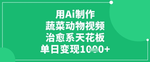 用Ai制作蔬菜动物视频，治愈系天花板，单日变现1k搞副业-副业刚需-兼职-网赚搞副业网