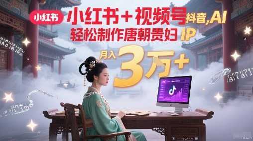 小红书+视频号+抖音，AI轻松制作唐朝贵妇IP，每天30分钟，轻松产出N条，月入3W+搞副业-副业刚需-兼职-网赚搞副业网