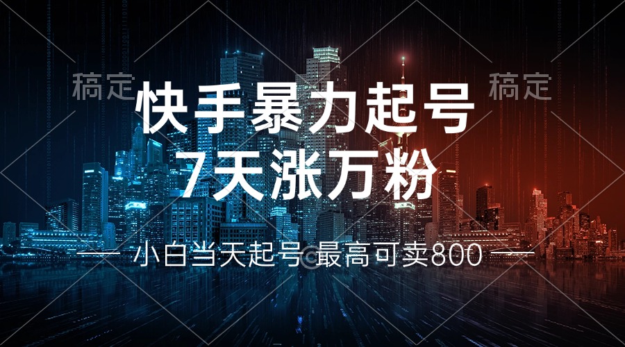 快手暴力起号，7天涨万粉，小白当天起号 多种变现方式，账号回收，单月…搞副业-副业刚需-兼职-网赚搞副业网