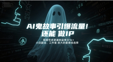 AI鬼故事引爆流量，还能做IP，视频号多渠道收益单日1k+，小白副业、工作室放大的最佳选择搞副业-副业刚需-兼职-网赚搞副业网