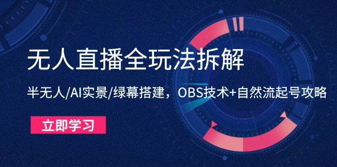 无人直播全玩法拆解：半无人/AI实景/绿幕搭建，OBS技术+自然流起号攻略搞副业-副业刚需-兼职-网赚搞副业网