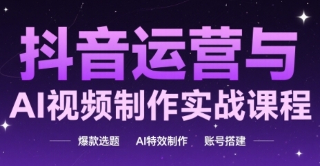 抖音运营与AI视频制作实战课程，爆款选题-AI特效制作-账号搭建搞副业-副业刚需-兼职-网赚搞副业网
