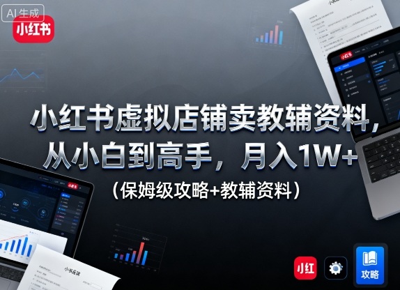 小红书虚拟店铺卖教辅资料，从小白到高手，月入1W+(保姆级攻略+教辅资料)搞副业-副业刚需-兼职-网赚搞副业网