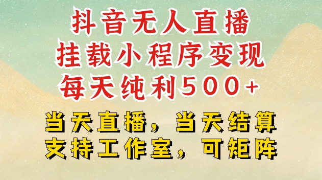 抖音无人直播挂载小程序变现每天纯利500+当天直播，当天结算支持工作室，可矩阵【揭秘】搞副业-副业刚需-兼职-网赚搞副业网