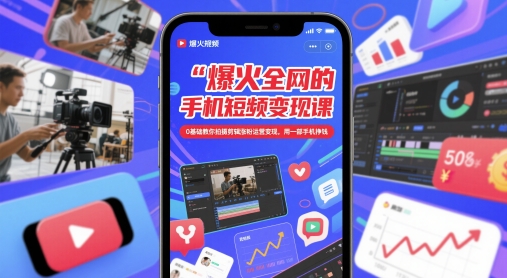 爆火全网的手机短视频变现课，0基础教你拍摄剪辑涨粉运营变现，用一部手机挣钱搞副业-副业刚需-兼职-网赚搞副业网