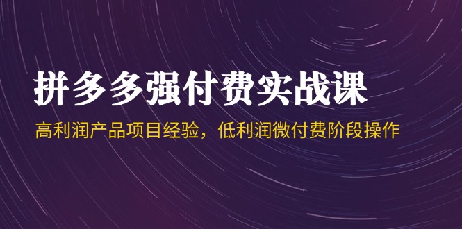 拼多多强付费实战课-44期，高利润产品项目经验，低利润微付费阶段操作搞副业-副业刚需-兼职-网赚搞副业网