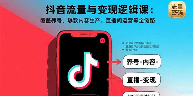 抖音流量与变现逻辑课：覆盖养号、爆款内容生产、直播间运营等全链路搞副业-副业刚需-兼职-网赚搞副业网