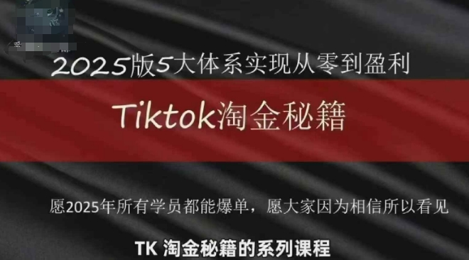 TikTok跨境2025淘金秘籍，​2025TikTok从0到盈利变现搞副业-副业刚需-兼职-网赚搞副业网