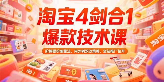 淘宝4剑合1爆款技术课73期：阶梯提价破量法，内外销双改策略 全站推广拉升搞副业-副业刚需-兼职-网赚搞副业网