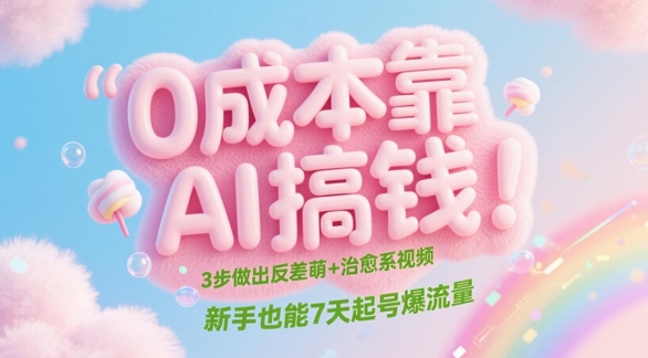 0成本靠AI搞钱！3步做出反差萌+治愈系视频，新手也能7天起号爆流量搞副业-副业刚需-兼职-网赚搞副业网