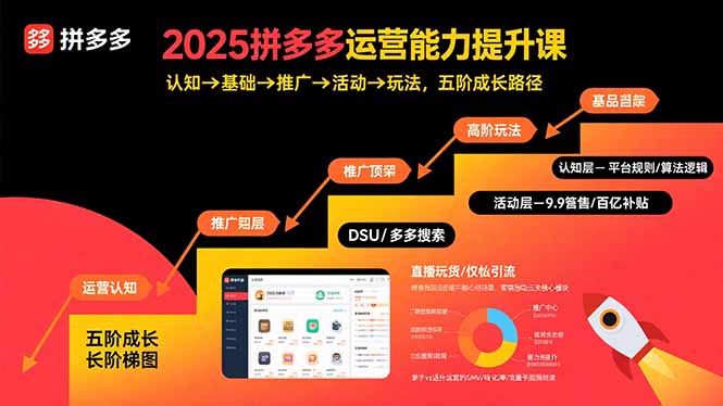 2025拼多多运营能力提升课：认知→基础→推广→活动→玩法，五阶成长路径搞副业-副业刚需-兼职-网赚搞副业网