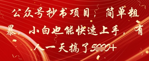 公众号抄书项目，简单粗暴，小白也能快速上手，有人一天搞了1k+搞副业-副业刚需-兼职-网赚搞副业网