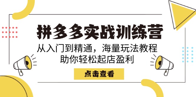 拼多多实战训练营，从入门到精通，海量玩法教程，助你轻松起店盈利搞副业-副业刚需-兼职-网赚搞副业网