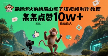 最新爆火的峨眉山猴子短视频制作教程，条条点赞10w+，谁做谁火【教程+提示词】搞副业-副业刚需-兼职-网赚搞副业网