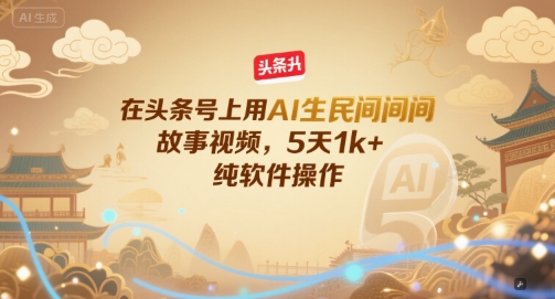 在头条号上用AI生民间故事视频，5天1k+，纯软件操作搞副业-副业刚需-兼职-网赚搞副业网